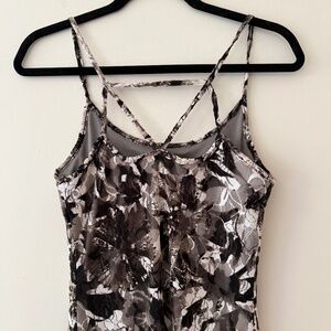 Fire Mesh Floral Maxi Strappy Rachel Green Y2K Side Slits Lined Warm Grey tones